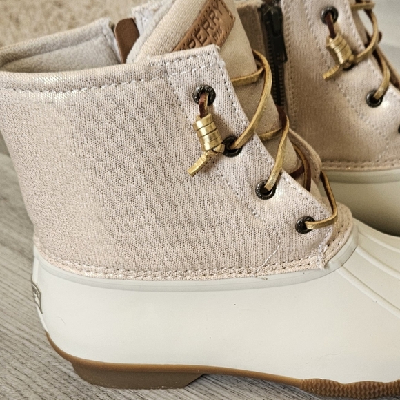 Sperry Topsider Saltwater Oat/Gold Waterproof Duck Booties Rain Boots Womens 9.5 - Picture 6 of 12